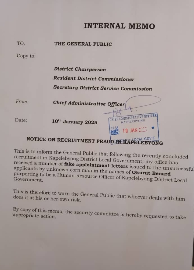Internal MEMO on fraudulent appointments issued to unsuspecting persons Internal MEMO on fraudulent appointments issued to unsuspecting persons